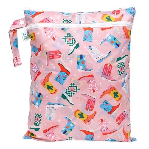 Bumkins Waterproof Wet Dry Bag for Baby, Travel, Swim Suit, Cloth Diaper, Pump Parts, Pool, Beach, Gym Clothes, Toiletry, Hook to Stroller, Daycare, Zipper Reusable Wetdry Packing Pouch, Cowgirl Boots - Image 1