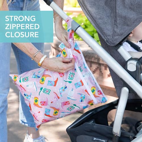 Bumkins Waterproof Wet Dry Bag for Baby, Travel, Swim Suit, Cloth Diaper, Pump Parts, Pool, Beach, Gym Clothes, Toiletry, Hook to Stroller, Daycare, Zipper Reusable Wetdry Packing Pouch, Cowgirl Boots - Image 4