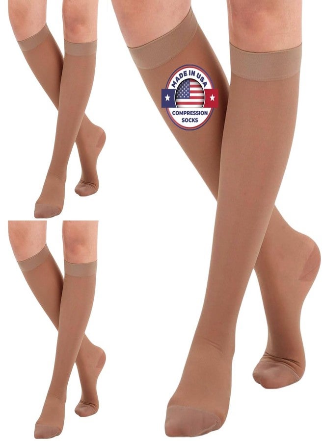 ABSOLUTE SUPPORT (3 pack) - Hose for Women Plus Size Compression 15-20mmHg Travel Flight Work - Plus Size Sheer Compression Knee High Stockings Airplane Flight - Beige, 3X-Large - Image 1
