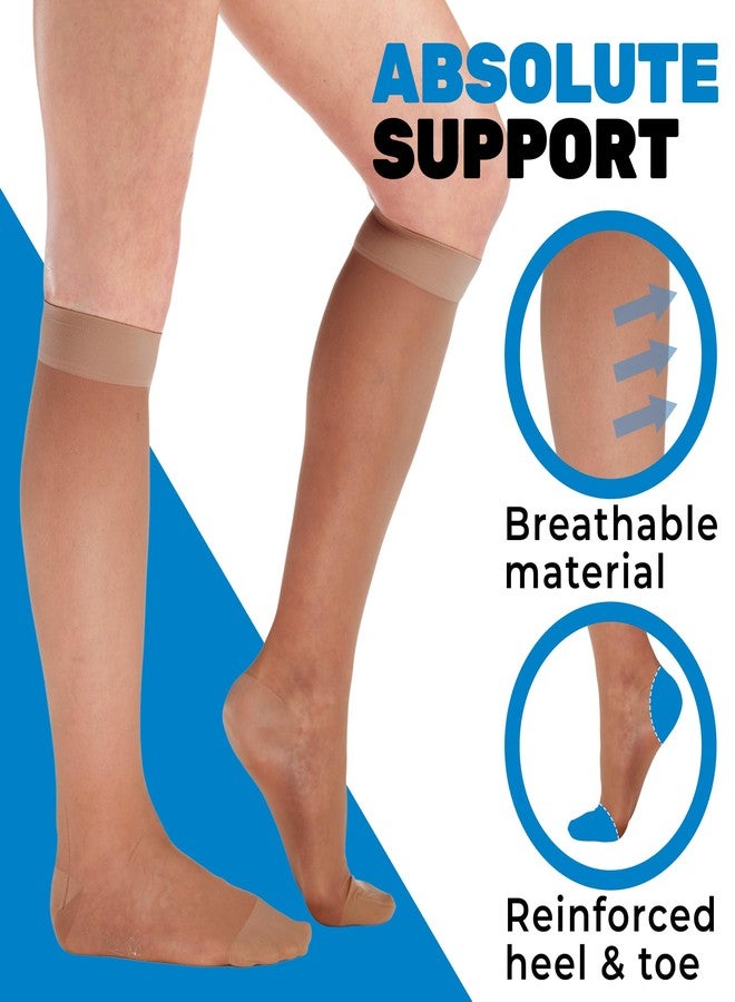 ABSOLUTE SUPPORT (3 pack) - Hose for Women Plus Size Compression 15-20mmHg Travel Flight Work - Plus Size Sheer Compression Knee High Stockings Airplane Flight - Beige, 3X-Large - Image 4