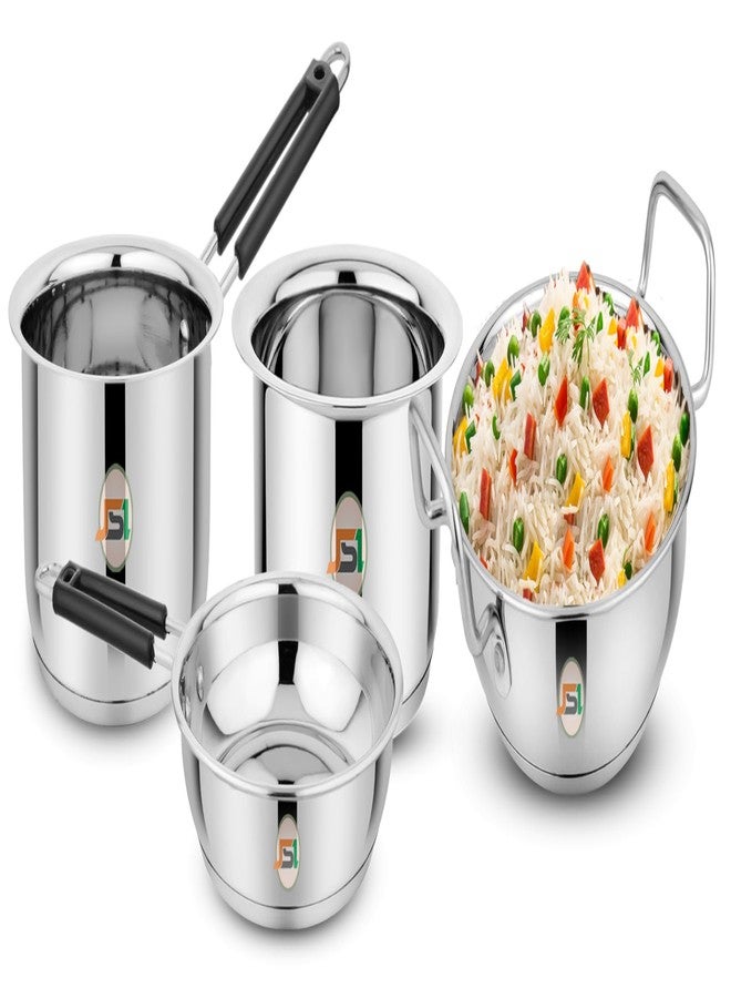 JSI Triply Thick Base Steel Cookware Fry Pan 1.5 Lt, Kadhai 2 Lt, Saucepan/Tea Pan 1.6 Lt & Milk Tope/Tapeli/Patila 1.6 Lt - 4 Pieces Cooking Set with Induction Bottom - Highly Durable & Food-Safe - Image 1