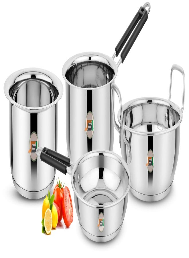 JSI Triply Thick Base Steel Cookware Fry Pan 1.5 Lt, Kadhai 2 Lt, Saucepan/Tea Pan 1.6 Lt & Milk Tope/Tapeli/Patila 1.6 Lt - 4 Pieces Cooking Set with Induction Bottom - Highly Durable & Food-Safe - Image 2