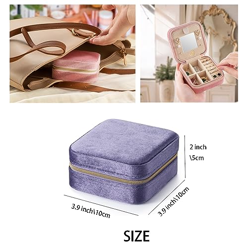 ZPROW Plush Velvet Travel Jewelry Case, Travel Jewelry Organizer, Jewelry Travel Case,Travel Jewelry Box, Small Jewelry Case for Women, Jewelry Travel Box, Earring Organizer with Mirror - Periwinkle - Image 3
