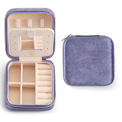 ZPROW Plush Velvet Travel Jewelry Case, Travel Jewelry Organizer, Jewelry Travel Case,Travel Jewelry Box, Small Jewelry Case for Women, Jewelry Travel Box, Earring Organizer with Mirror - Periwinkle - Image 1