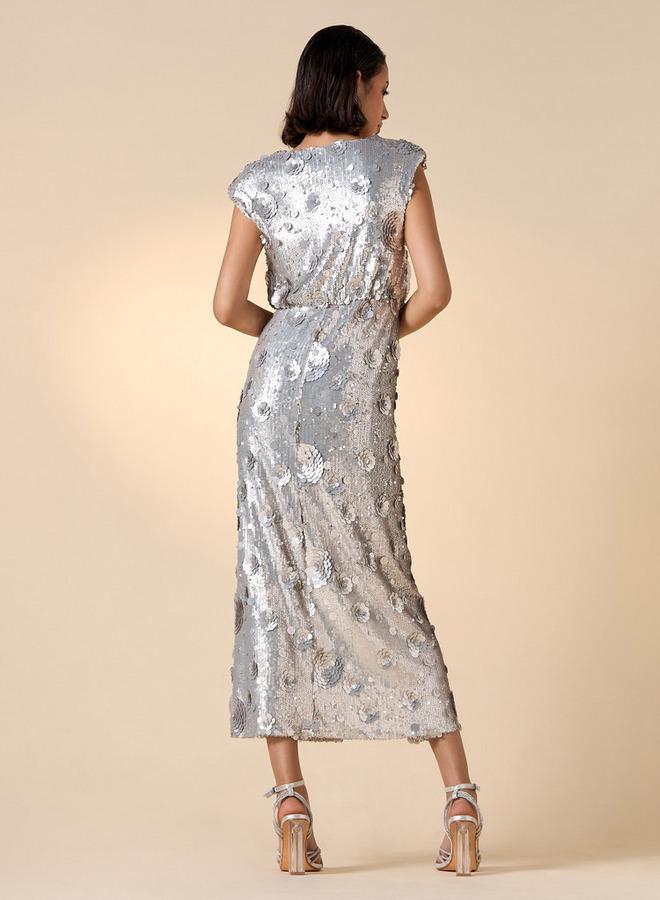 ايكونيك فستان بلا أكمام مرصع بالترتر - Image 3