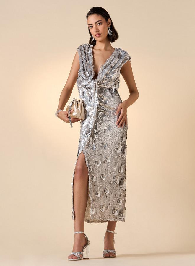 ايكونيك فستان بلا أكمام مرصع بالترتر - Image 2