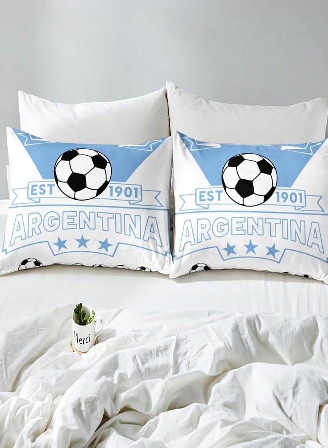Feelyou Football Sport Bedding Sheets Queen Soccer Theme for Kids Boys Bed Sheet Set Argentina Teens Fitted Sheet Blue White Bed Cover 3Pcs,1 Fitted Sheet+2 Pillow Sham（No Flat Sheet） - Image 4