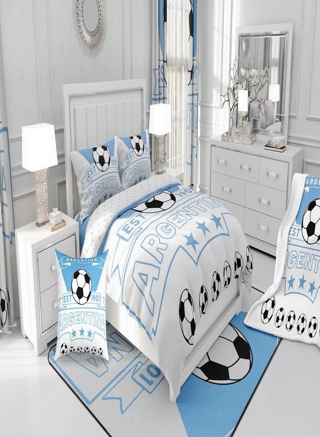 Feelyou Football Sport Bedding Sheets Queen Soccer Theme for Kids Boys Bed Sheet Set Argentina Teens Fitted Sheet Blue White Bed Cover 3Pcs,1 Fitted Sheet+2 Pillow Sham（No Flat Sheet） - Image 5