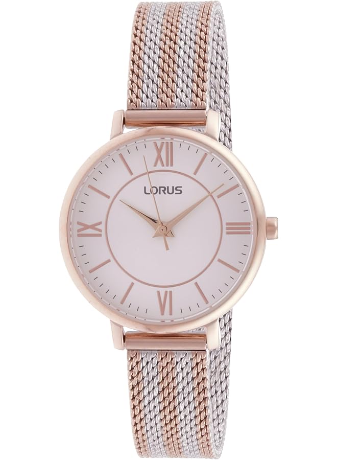 لوراس ساعة كوارتز تناظرية من الفولاذ المقاوم للصدأ بمينا أبيض من أشعة الشمس للنساء RG216TX9 - Image 1