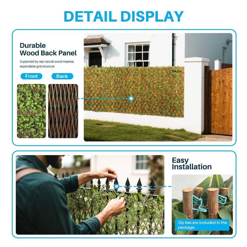 Patio Paradise 1PC Artificial Ivy Expandable Privacy Fence Screen Faux Greenery Wall Green Vines Leaf Hedge Outdoor Lattice Panels Covering for Apartment Balcony Deck Porch Backyard, Single-Side - Image 4