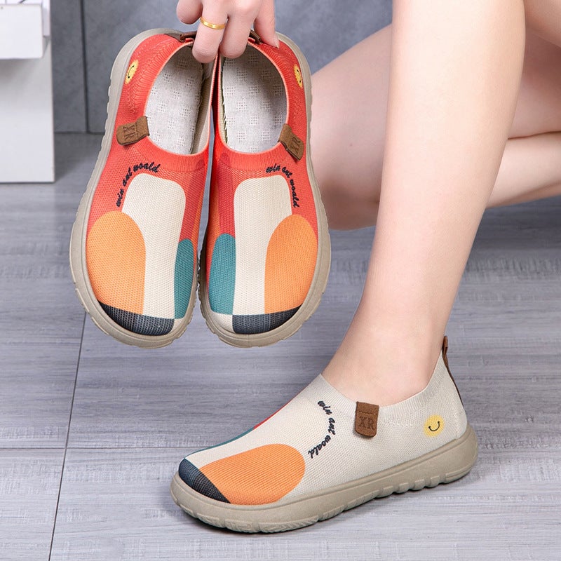 Women's Casual Knitted Slip-On Flat Shoes, Breathable Soft Sole, Colorful Pattern - Image 4