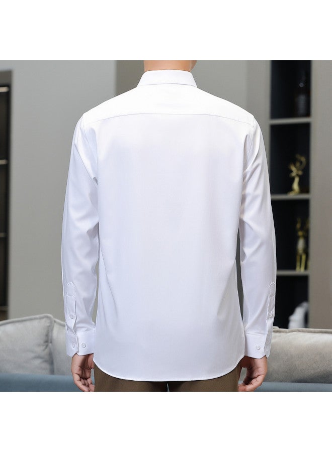 Fapai Solid Color Men's Long Sleeve Shirt, Stretch Business Commuting Versatile Men's Turn-down Collar Shirt - Image 3