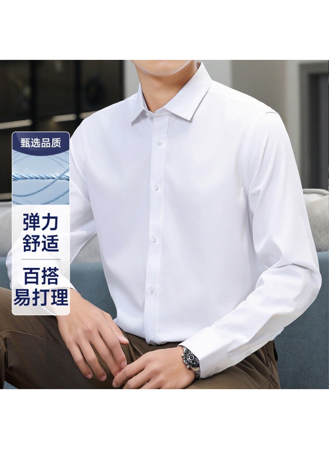 Fapai Solid Color Men's Long Sleeve Shirt, Stretch Business Commuting Versatile Men's Turn-down Collar Shirt - Image 2