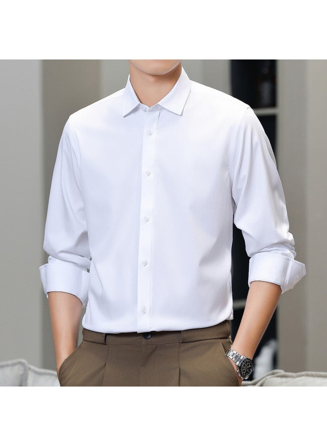 Fapai Solid Color Men's Long Sleeve Shirt, Stretch Business Commuting Versatile Men's Turn-down Collar Shirt - Image 5