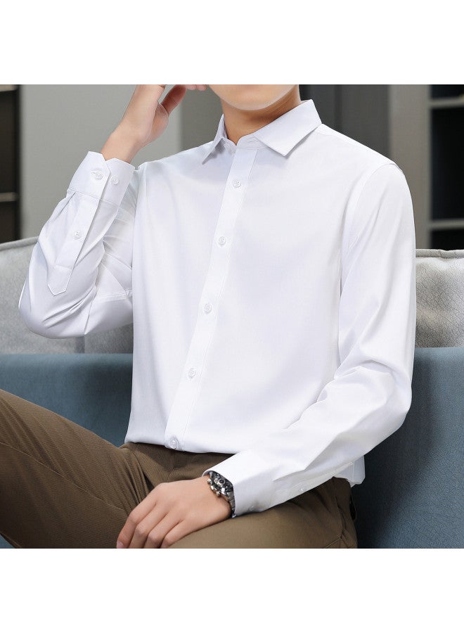 Fapai Solid Color Men's Long Sleeve Shirt, Stretch Business Commuting Versatile Men's Turn-down Collar Shirt - Image 4