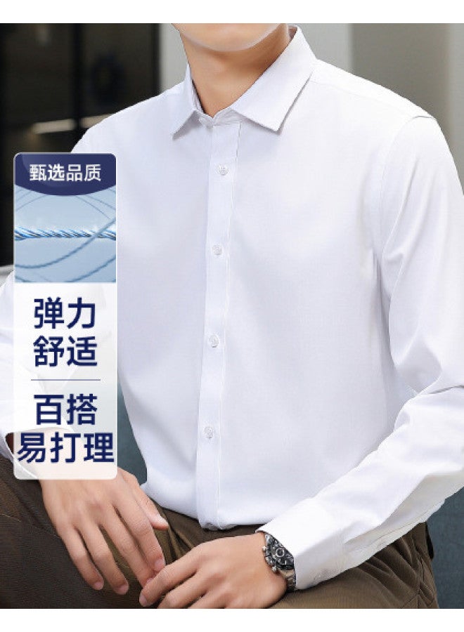 Fapai Solid Color Men's Long Sleeve Shirt, Stretch Business Commuting Versatile Men's Turn-down Collar Shirt - Image 1