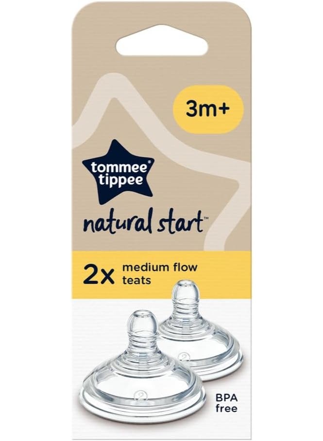 tommee tippee Natural Start 2X Medium Flow Baby Bottle Teats 3M+ BPA Free 2Pcs - Image 2