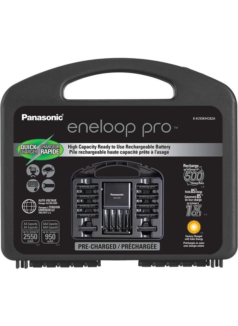 eneloop Panasonic KKJ55KHC82A eneloop pro High Capacity Rechargeable Batteries Power Pack 8AA 2AAA 4 Hour Quick Battery Charger and Plastic Storage Case  - Image 1