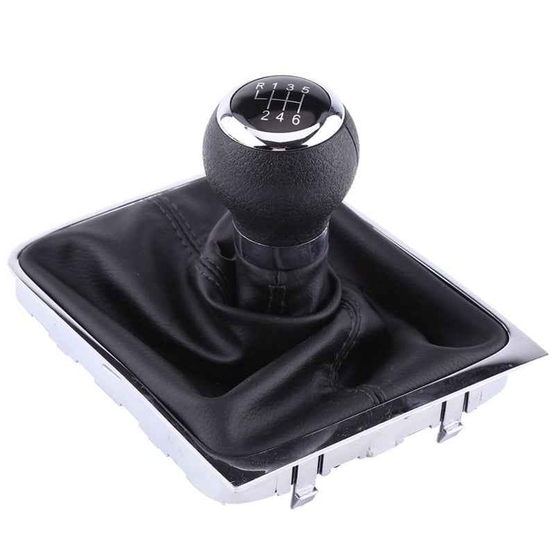6 Speed Gear Shift Knob Gaiter Boot Full Kit with Durable Grip - Chrome Plated Edge Black High Quality Synthetic Leather Gearstick Knob Gaiter for Car Interior Replacement - Image 1