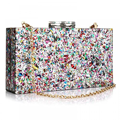 Gets Acrylic Purses and Handbags for Women Multicolor Perspex Box Clutch Purses for Women Wedding Evening Crossbody Handbag (Mixed Silver) - Image 1
