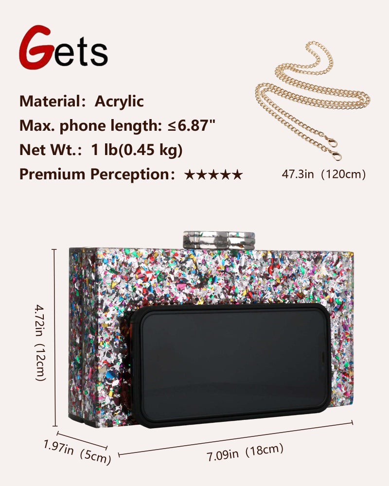 Gets Acrylic Purses and Handbags for Women Multicolor Perspex Box Clutch Purses for Women Wedding Evening Crossbody Handbag (Mixed Silver) - Image 2