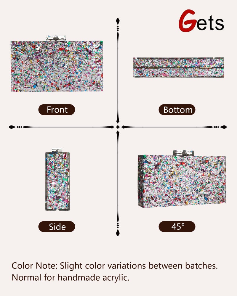 Gets Acrylic Purses and Handbags for Women Multicolor Perspex Box Clutch Purses for Women Wedding Evening Crossbody Handbag (Mixed Silver) - Image 5