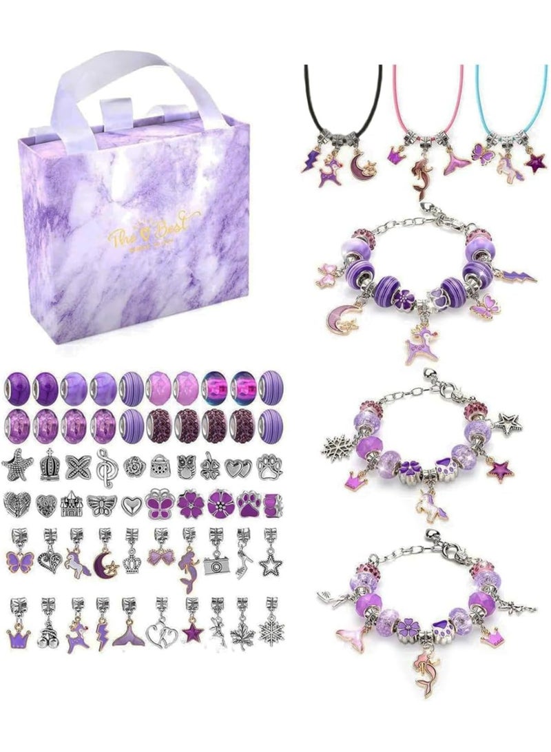 ميشيدا 66 قطعة مجموعة صنع أساور السحر للفتيات - مجموعة مجوهرات DIY مع خرز وأقراط وسلاسل قابلة للتعديل وصندوق هدايا، هدية مثالية لفنون وحرف يدوية للأطفال - بنفسجي - Image 1