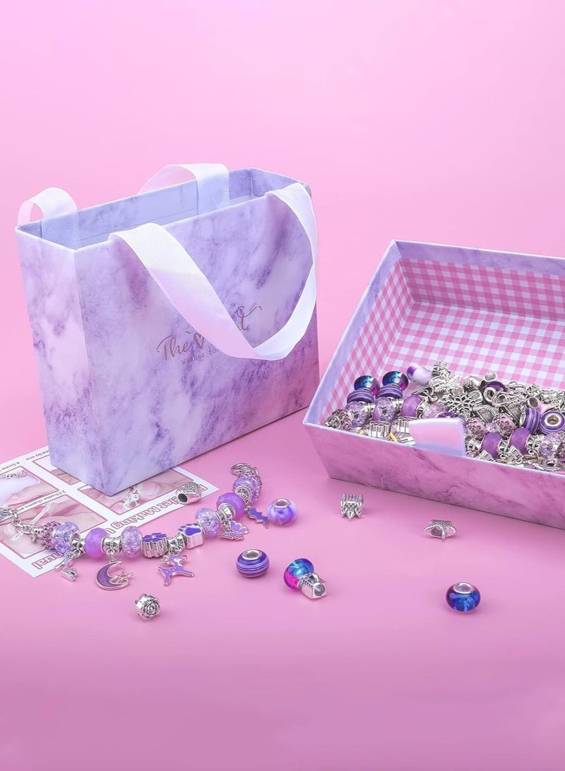 ميشيدا 66 قطعة مجموعة صنع أساور السحر للفتيات - مجموعة مجوهرات DIY مع خرز وأقراط وسلاسل قابلة للتعديل وصندوق هدايا، هدية مثالية لفنون وحرف يدوية للأطفال - بنفسجي - Image 5