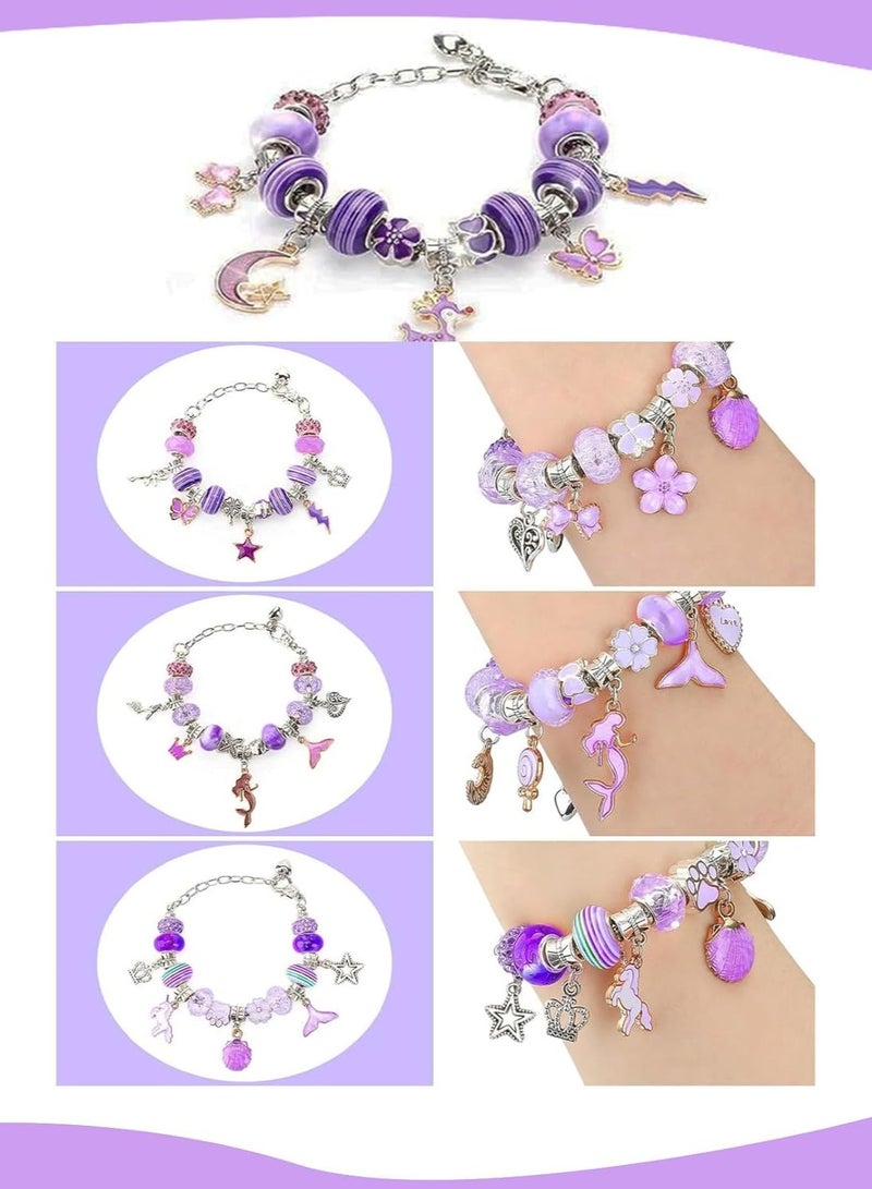 ميشيدا 66 قطعة مجموعة صنع أساور السحر للفتيات - مجموعة مجوهرات DIY مع خرز وأقراط وسلاسل قابلة للتعديل وصندوق هدايا، هدية مثالية لفنون وحرف يدوية للأطفال - بنفسجي - Image 3