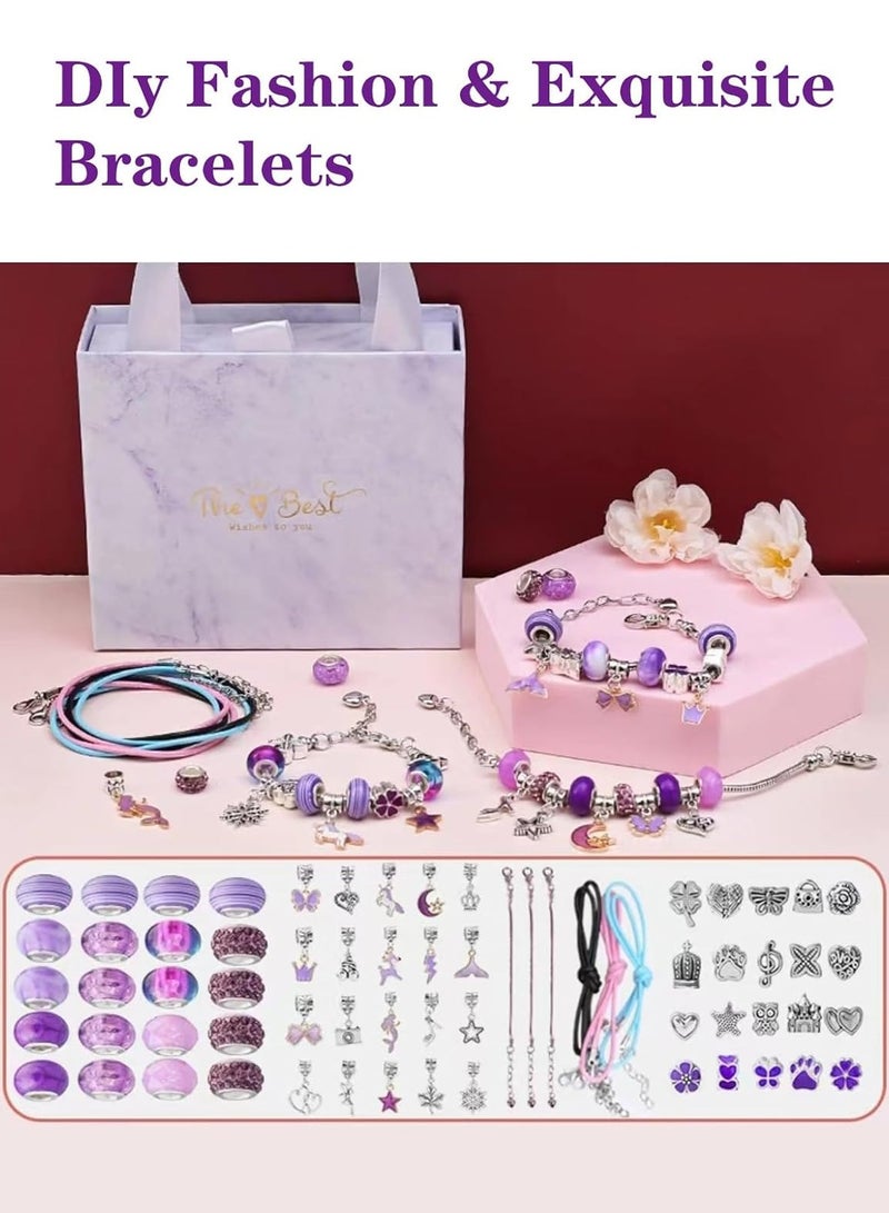 ميشيدا 66 قطعة مجموعة صنع أساور السحر للفتيات - مجموعة مجوهرات DIY مع خرز وأقراط وسلاسل قابلة للتعديل وصندوق هدايا، هدية مثالية لفنون وحرف يدوية للأطفال - بنفسجي - Image 2