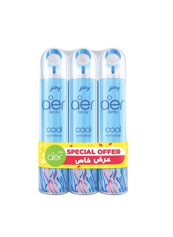 Aer Spray|Room Freshener For Home & Office|Cool Surf Blue, Pack of 3