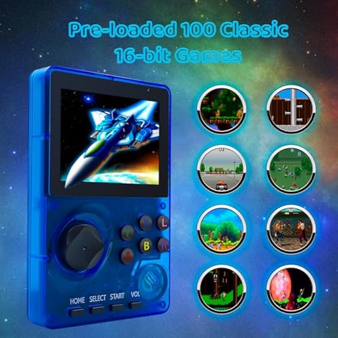 RETRO HANDHELD GAME CONSOLE PRE-LOADED 100 16-BIT GAMES, TRAVEL-FRIENDLY VIDEO GAMING CONSOLE WITH 2.8" COLOR SCREEN, RECHARGEABLE BATTERY, HAND HELD GAME CONSOLE FOR BOY GIRL (BLUE) - Image 3
