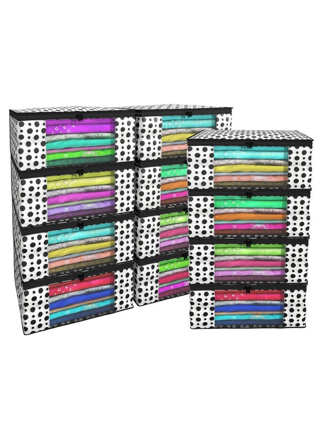 Kuber Industries Kuber Industries Clothes Organizer For Wardrobe (Pack of 12) - Storage Organizer For Saree | Shirts | Clothes - Dress Organizer For Wardrobe - Saree Covers With Zip (Polka Dots) (Black and White)  - Image 1