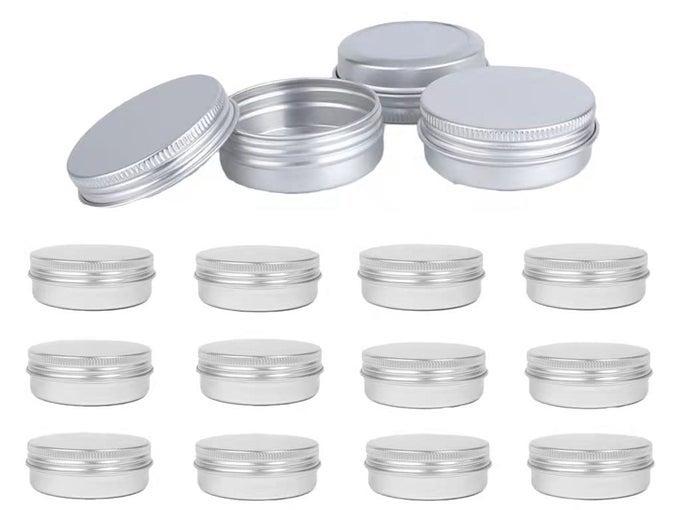 ROUND SILVER ALUMINUM METAL TIN STORAGE JAR CONTAINERS WITH SECURE SCREW TOP LIDS FOR COSMETIC, LIP BALM,SALVES, CANDLES,SKIN CARE AND TEA, (SILVER-12PCS)