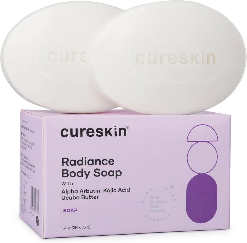 Cureskin Radiance Body Soap For Pigmentation Sun Damage with Alpha Arbutin Kojic Acid and Ucuba Butter Soap Tan Removal 75 g Pack of 2