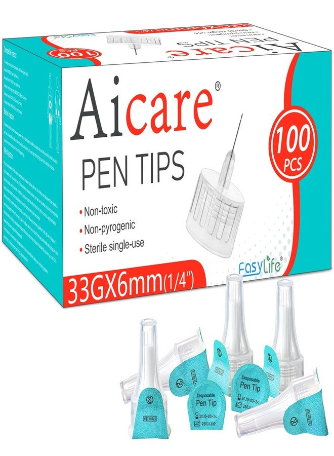AICARE Pen Tips 33G x 6mm, Universal Fit, 100/bx, Comfortable, Extra-Thin - Image 1