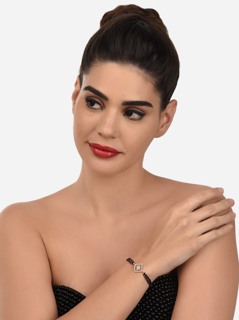 ZAVERI PEARLS Rose Gold Contemporary Cubic Zirconia Mangalsutra Bracelet For Women-ZPFK12638 - Image 4