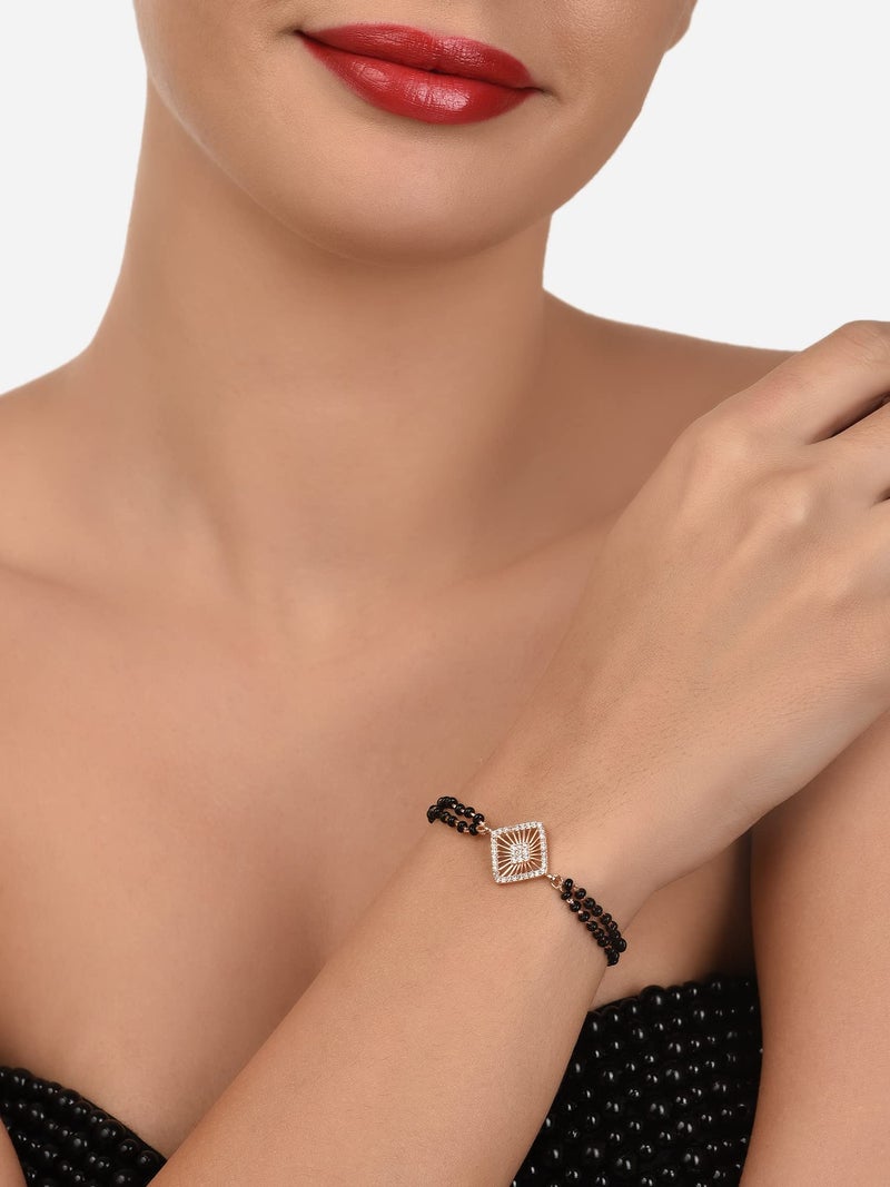 ZAVERI PEARLS Rose Gold Contemporary Cubic Zirconia Mangalsutra Bracelet For Women-ZPFK12638 - Image 3