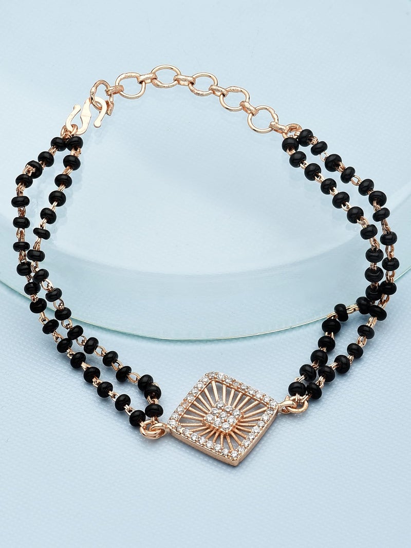 ZAVERI PEARLS Rose Gold Contemporary Cubic Zirconia Mangalsutra Bracelet For Women-ZPFK12638 - Image 2