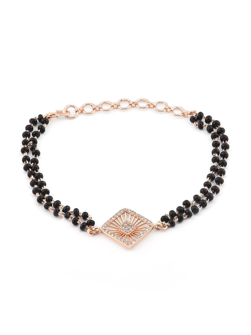 ZAVERI PEARLS Rose Gold Contemporary Cubic Zirconia Mangalsutra Bracelet For Women-ZPFK12638 - Image 1