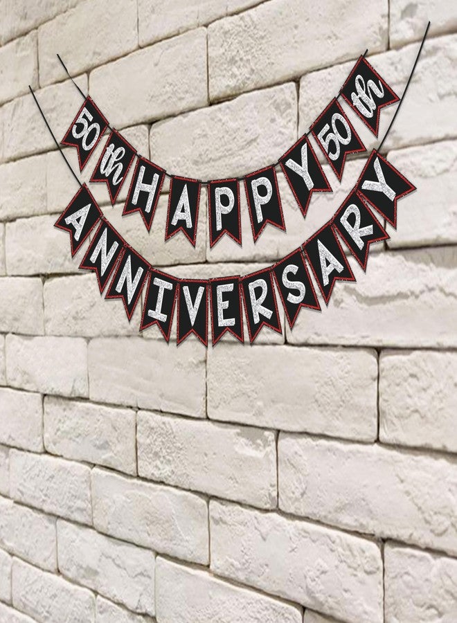 Wobbox 50th Anniversary Bunting Banner, Red Gliter & Black, Anniversary Party Decoration - Image 4