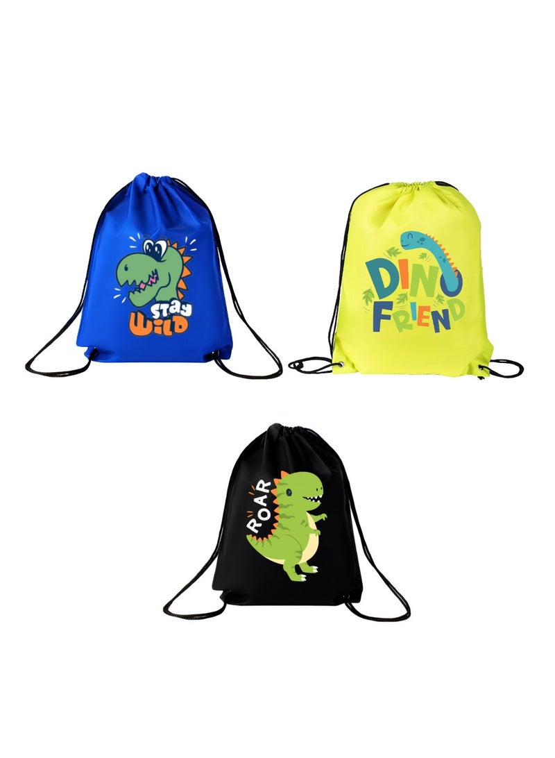 برينت شوب فور مي مجموعة من 3 حقائب برباط بتصميم ديناصور للأولاد - حقيبة ظهر رياضية متينة للأطفال، رائعة للمدرسة والاستخدام اليومي، خفيفة الوزن مع طباعة ديناصور للاستخدام اليومي - Image 1