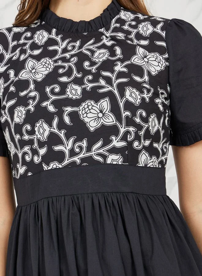 Styli Floral Trim Midi Dress