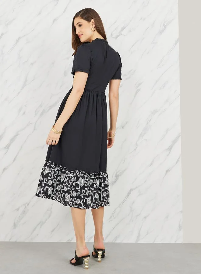 Styli Floral Trim Midi Dress