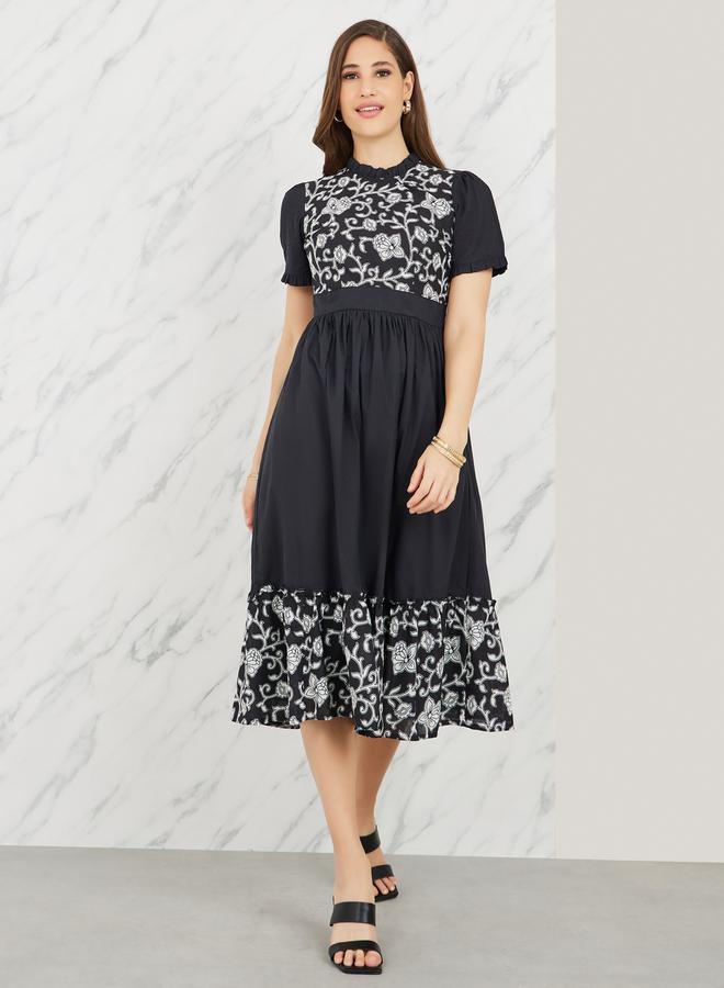 Styli Floral Trim Midi Dress  - Image 1