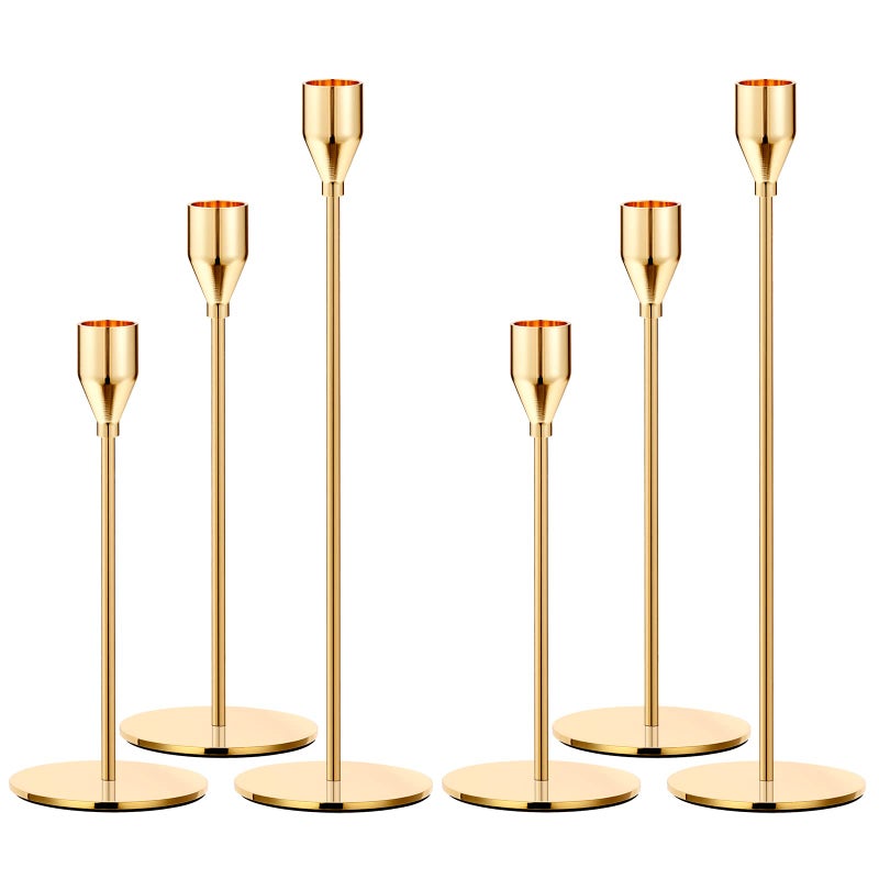 Oatnauxil Metal Gold Taper Candle Holder for Wedding, Dinning, Party, Fits 3/4 inch Thick Candle&Led Candles (Set of 6 Pcs) - Image 1