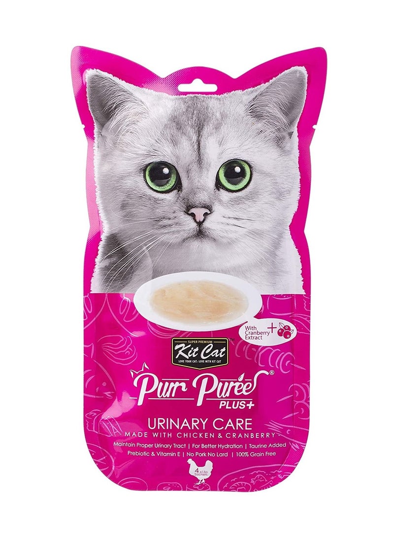 Kit Cat معجون Purr Puree Plus للعناية بالقطط من الدجاج والتوت البري، 4 × 15 جم