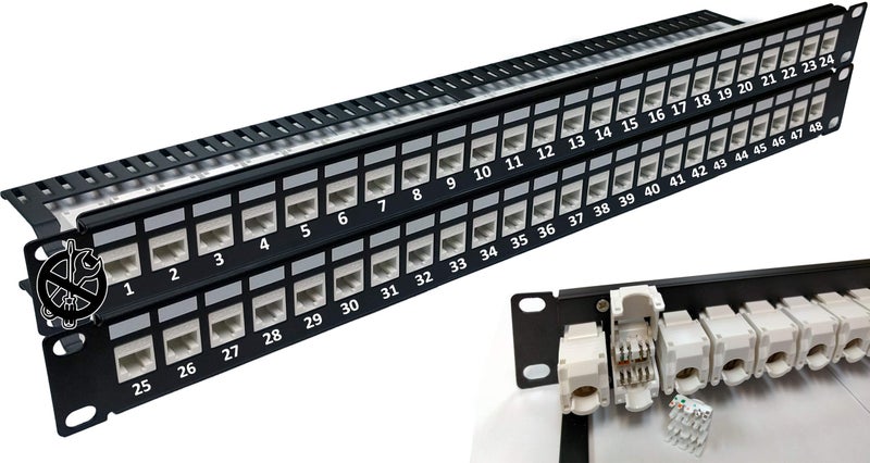 Electriduct 48-Port CAT6A Unshielded 2U Patch Panel 19-Inch Loaded w/Tool-Less Keystone Jacks Rackmount or Wallmount - Image 5