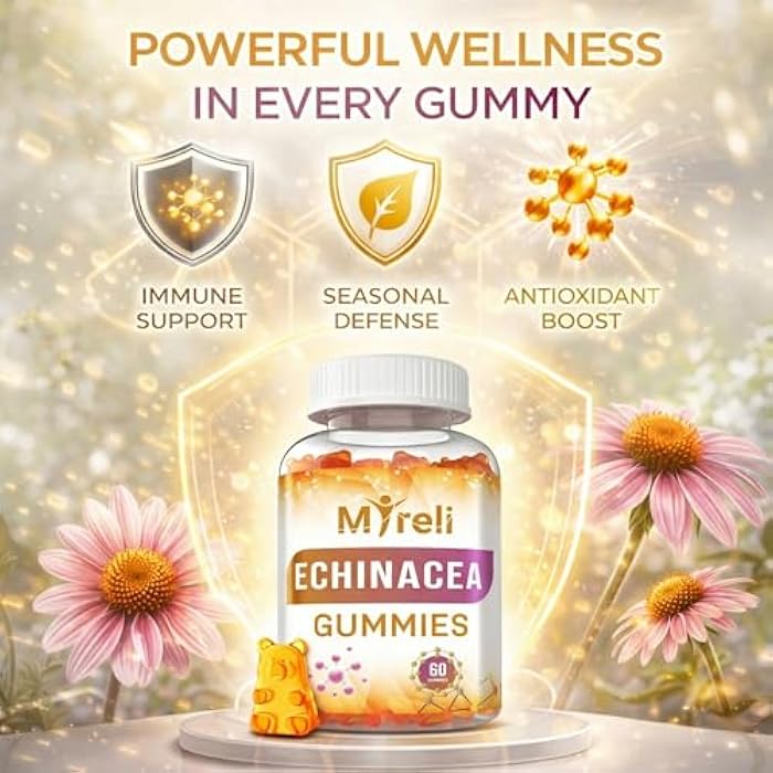 MYRELI Echinacea 1000mg Gummies Supplement – Herbal Immune Formula, Botanical Antioxidant Blend, Vegan Plant Based, Non-GMO, Gluten Free, Chewable for Adults, Daily Wellness Option, 60 Count Bottle - Image 2