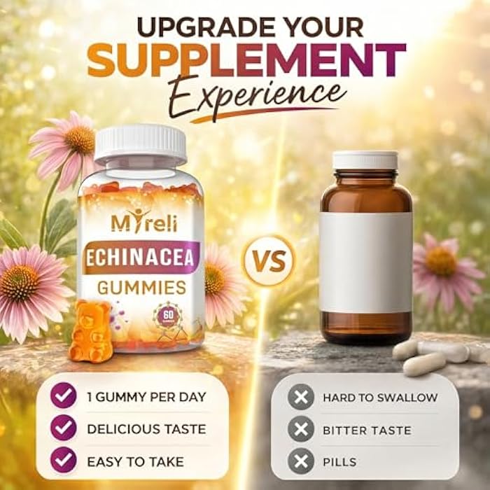 MYRELI Echinacea 1000mg Gummies Supplement – Herbal Immune Formula, Botanical Antioxidant Blend, Vegan Plant Based, Non-GMO, Gluten Free, Chewable for Adults, Daily Wellness Option, 60 Count Bottle - Image 5